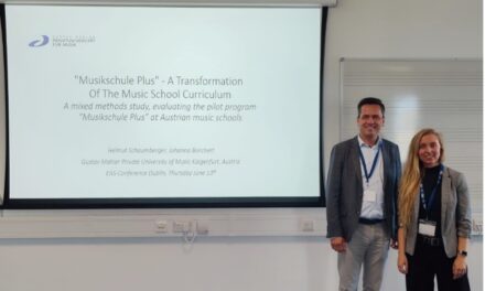 Helmut Schaumberger und Johanna Borchert präsentierten Ergebnisse aus der Begleitforschung “Musikschule Plus“ bei der EAS-Konferenz in Dublin